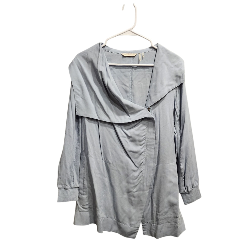 Soft Surroundings Tunic Jacket Size PM Light Blue Rayon Full Zip Flowy Womens